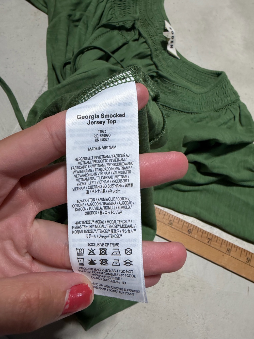 Boden Georgia smocked jersey top Women’s Green Peasant Blouse 4 - Picture 9 of 9
